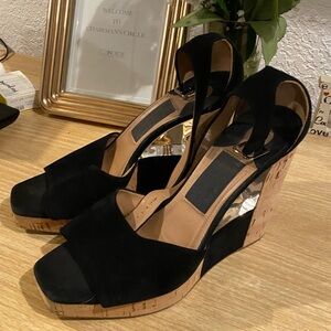 Nib Salvatore Ferragamo Black Wedge Sandals